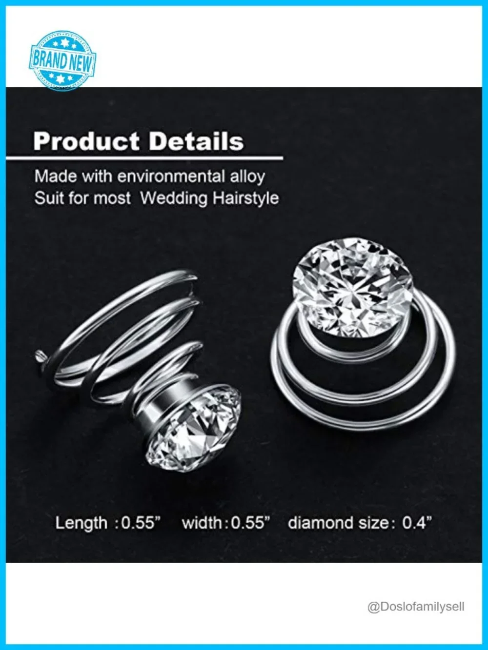 60pcs Clear Rhinestone Crystal Spiral Hair Pins Set - Wedding Prom Party Hair